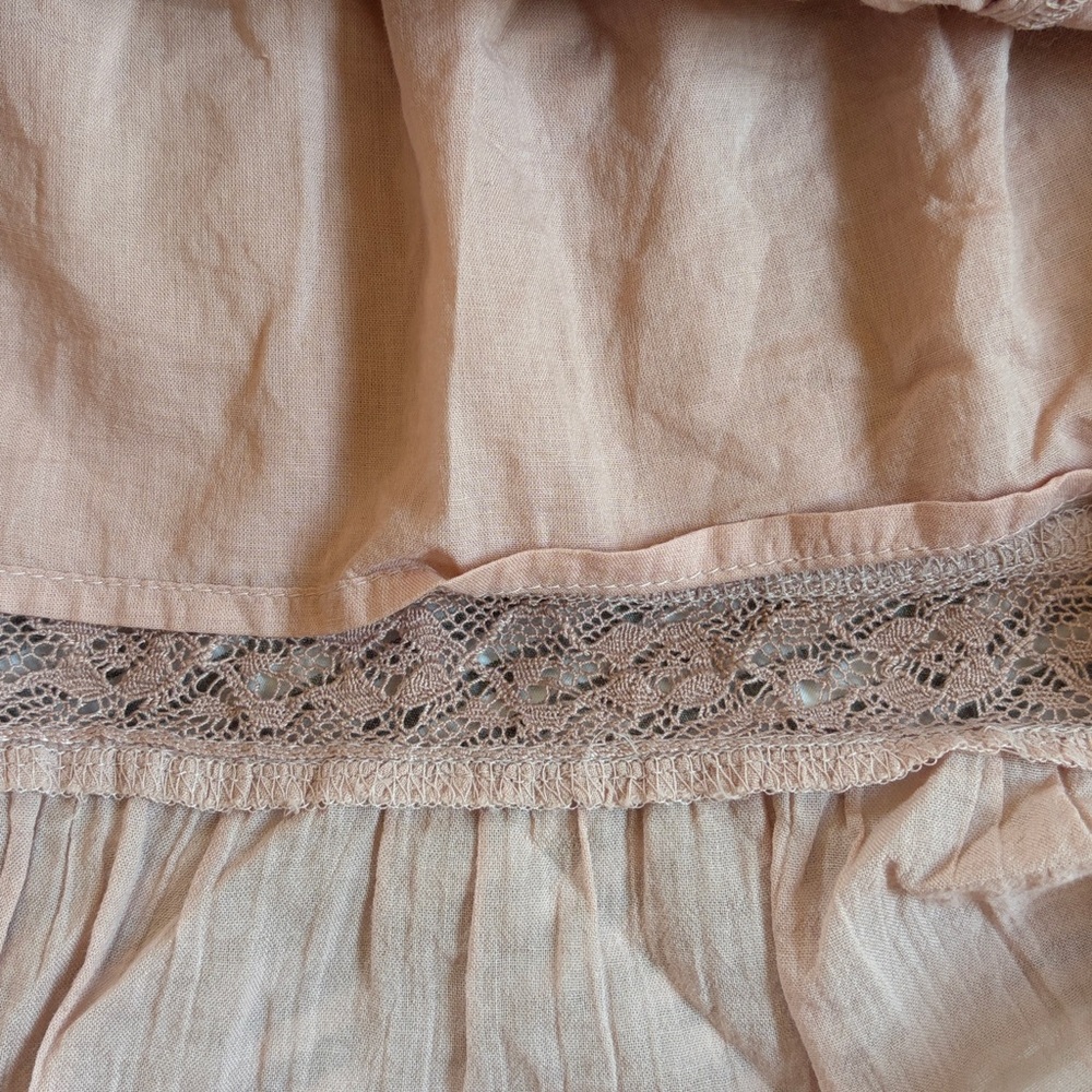 American Eagle Lace Pintuck Button Front Boho Tank Top Small Cami Crop Pink - Picture 9 of 12